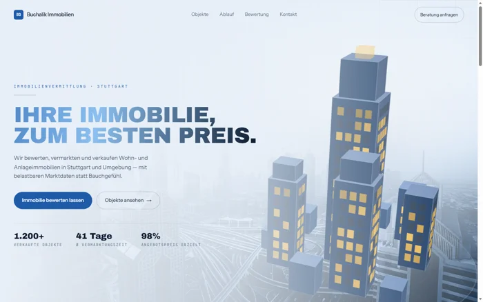 Website Design für Immobilienvermittlung mit 3D Stadtmodell