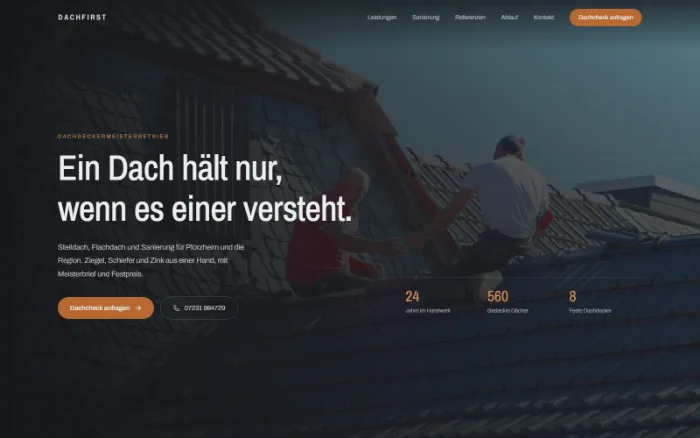 Website Design DACHFIRST, Dachdeckermeisterbetrieb