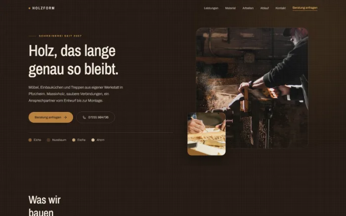 Website Design HOLZFORM, Schreinerei & Möbelbau