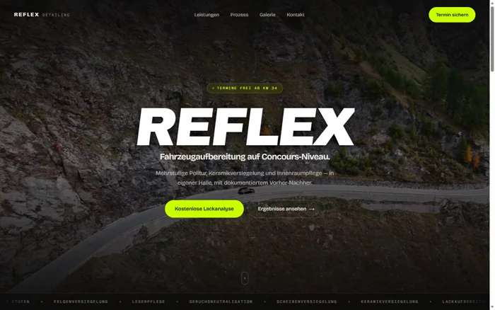 Website Design REFLEX, Fahrzeugaufbereitung & Detailing