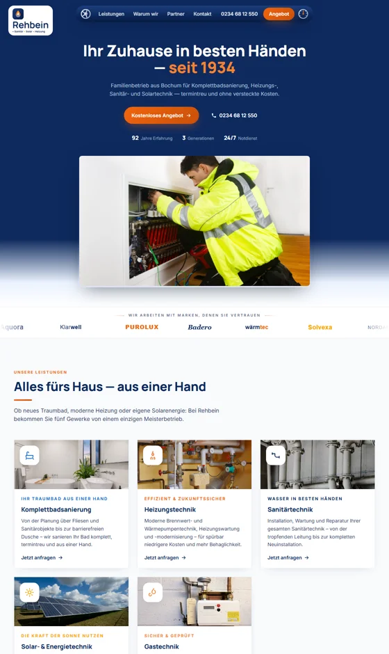Website der Rehbein Sanitär & Heizung GmbH, Sanitär & Heizung