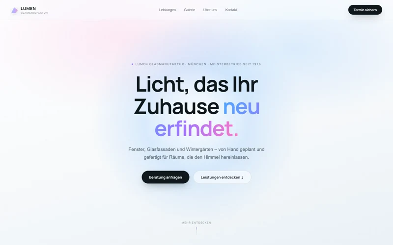 LUMEN: Website Designstudie für Glaserei